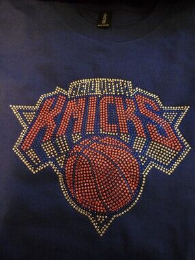 Gildan Royal Blue New York Knicks Rhinestone Tee with Orange and Silver Accents